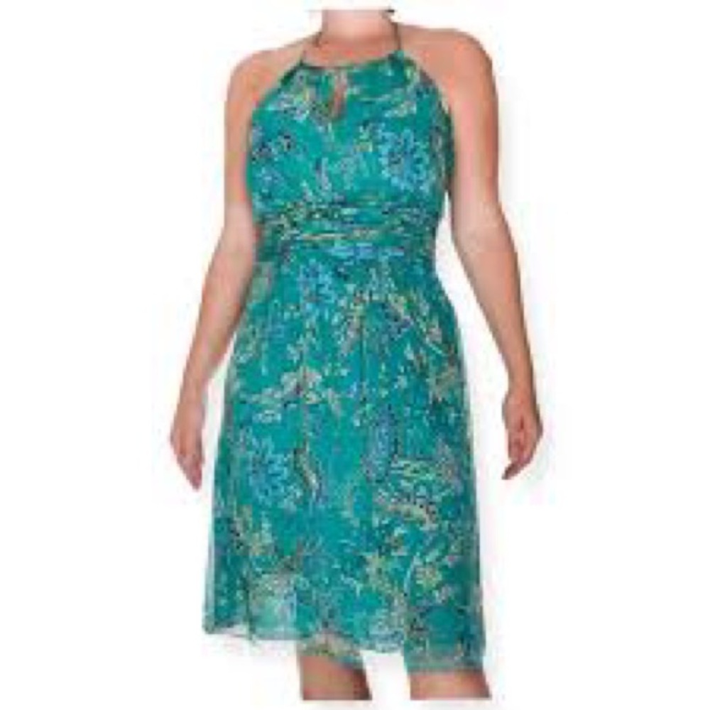 LOFT Teal and White Floral Midi Dress